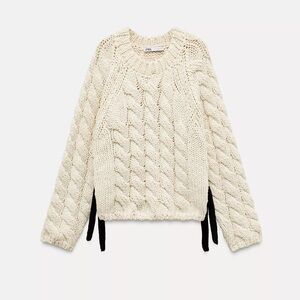 Zara CABLE KNIT SWEATER WITH SIDE STRAPS